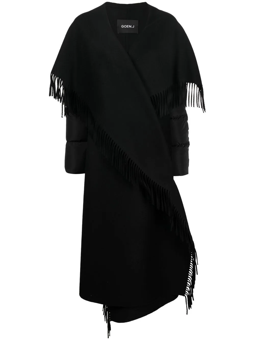 Quilted down sleeves double-faced wool fringed coat