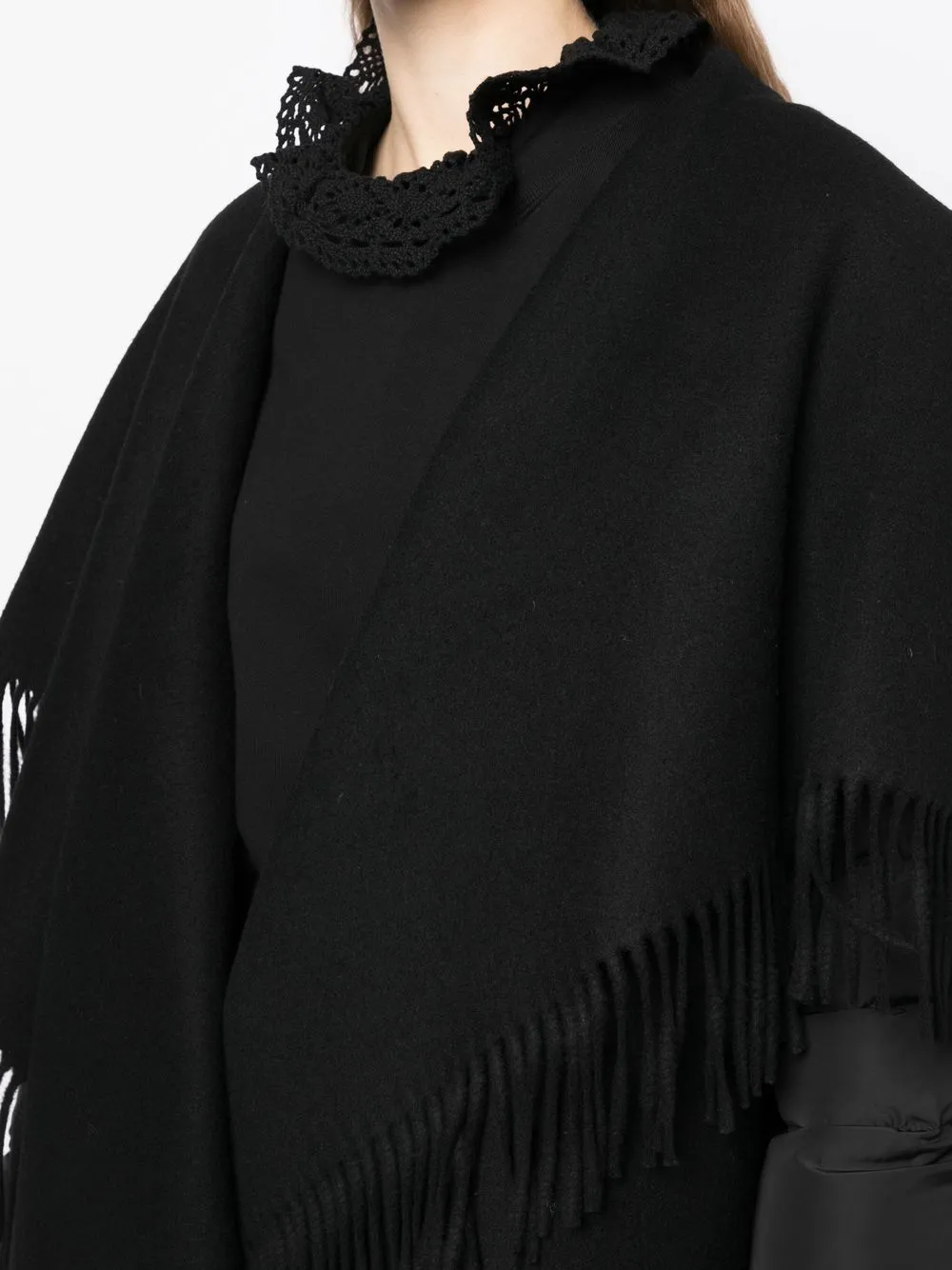 Quilted down sleeves double-faced wool fringed coat