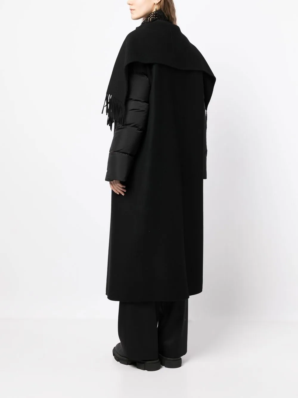 Quilted down sleeves double-faced wool fringed coat