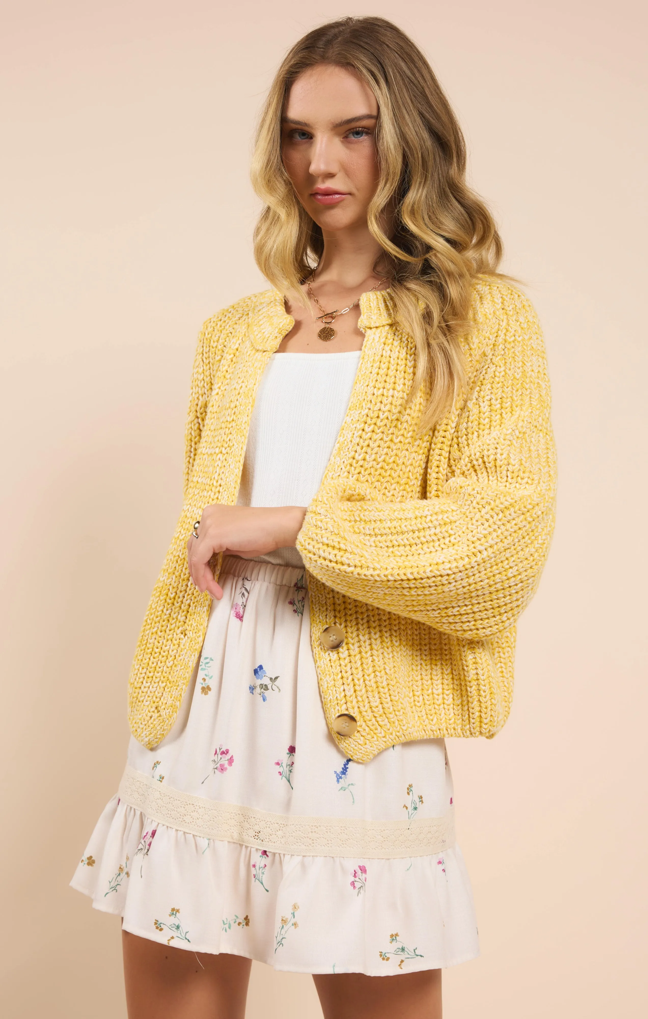 Sunroof Half Buttoned Cardigan | Lemon